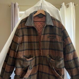 Vintage Plaid Men's Jacket with Leather Collar